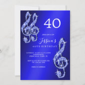 きらびやかなブルーの音符の誕生日 招待状 (正面)