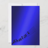 きらびやかなブルーの音符の誕生日 招待状 (裏面)