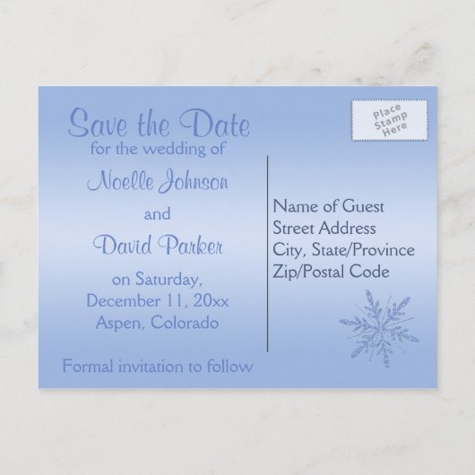 きらびやかなブルースノーフレーク日付はがきを保存 案内ポストカード (裏面)