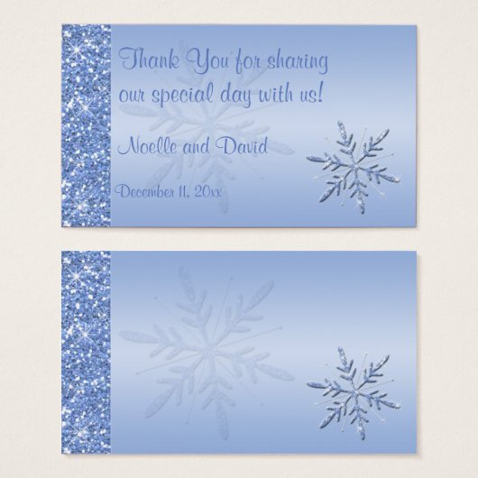 きらびやかなブルースノーフレーク結婚式の引き出物ラベル (正面&裏面)