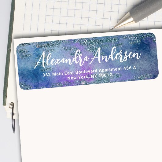 きらびやかなブルーパープルウォーターカラー差出人住所 ラベル