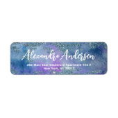 きらびやかなブルーパープルウォーターカラー差出人住所 ラベル (正面)