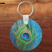 きらびやかなブルーピーコックフェザースティルライフ キーホルダー (正面)
