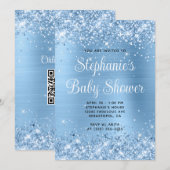 きらびやかなブルーフォイルのオンライン登録ベビーシャワー 招待状 (正面/裏面)