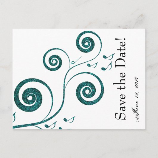 きらびやかなブルーミュージック日付を保存 案内ポストカード (正面)