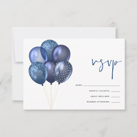 きらびやかなブルー金ゴールドバルーン60th誕生日パーティー 出欠カード (正面)