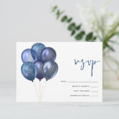 きらびやかなブルー金ゴールドバルーン60th誕生日パーティー 出欠カード (スタンド正面)