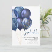 きらびやかなブルー金ゴールドバルーン60th誕生日パーティー 招待状 (スタンド正面)