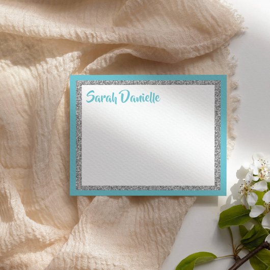 きらびやかなブルー&シルバーパーソナライズされたサンキューカード サンキューカード