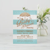 きらびやかなブルー&金ゴールド男の赤ちゃんシャワー招待状 招待状 (スタンド正面)