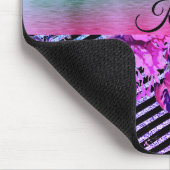 きらびやかなホットピンクとティール（緑がかった色）フローラ マウスパッド (コーナー)