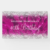 きらびやかなホットピンクシルバー40歳の誕生日へようこそ 横断幕 (横)