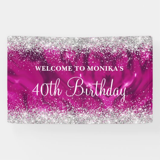 きらびやかなホットピンクシルバー40歳の誕生日へようこそ 横断幕 (横)