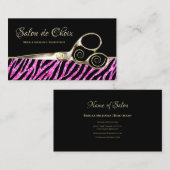 きらびやかなホットピンクゼブラプリント金ゴールドはさみサロン 名刺 (正面/裏面)