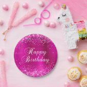 きらびやかなホットピンクフォイルハッピーバースデー ペーパープレート (パーティー)