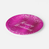 きらびやかなホットピンクフォイルハッピーバースデー ペーパープレート (アングル)