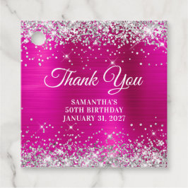 きらびやかなホットピンクモノグラム50誕生日ありがとう フェイバータグ