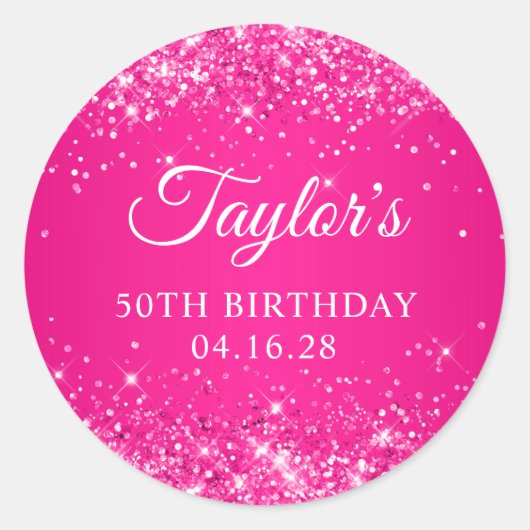 きらびやかなホットピンク50誕生日 ラウンドシール (正面)