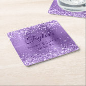 きらびやかなライトパープルフォイルスウィート16 スクエアペーパーコースター (アングル)
