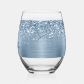 きらびやかなライトブルーのガラス名 ステムなしワイングラス (左)