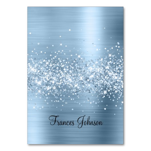 きらびやかなライトブルーの個人名座席表 テーブルナンバー (正面)