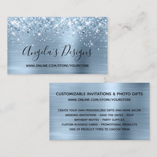 きらびやかなライトブルーフェイクフォイルオンラインストア 名刺 (正面/裏面)