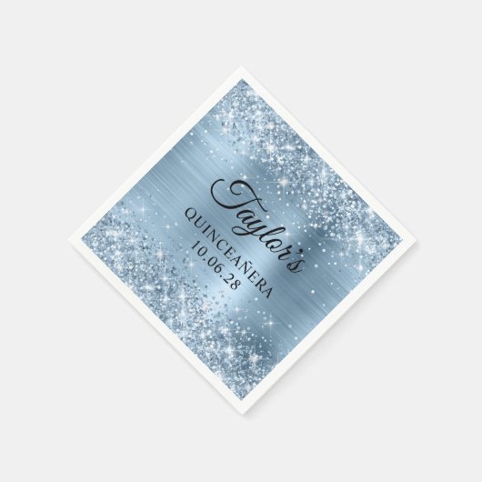 きらびやかなライトブルーフォイルキンセアニラ スタンダードカクテルナプキン (角)