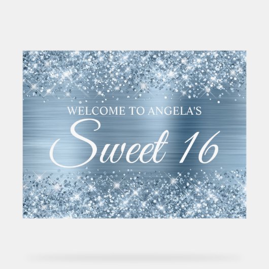 きらびやかなライトブルーフォイルスウィート16 アクリルサイン (正面)