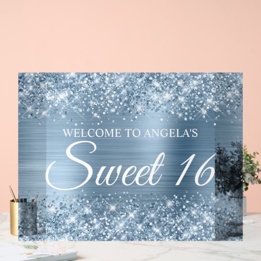 きらびやかなライトブルーフォイルスウィート16 アクリルサイン (ウェディング)