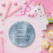 きらびやかなライトブルーフォイルスウィート16 ペーパープレート (パーティー)