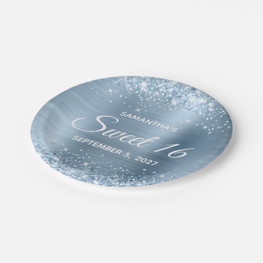 きらびやかなライトブルーフォイルスウィート16 ペーパープレート (アングル)