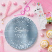 きらびやかなライトブルーフォイルスウィート16 ペーパープレート (パーティー)