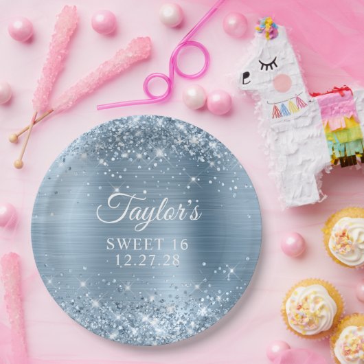 きらびやかなライトブルーフォイルスウィート16 ペーパープレート (パーティー)