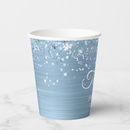 きらびやかなライトブルーフォイルスウィート16 紙コップ (正面)