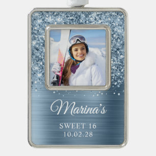 きらびやかなライトブルーフォイル甘い16写真 シルバープレートフレームオーナメント