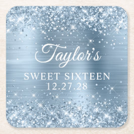 きらびやかなライトブルーフォイルSweet sixteen スクエアペーパーコースター