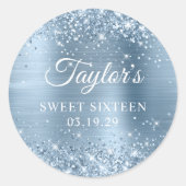 きらびやかなライトブルーフォイルSweet sixteen ラウンドシール (正面)