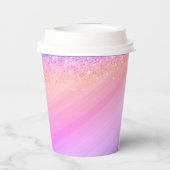 きらびやかなラベンダーとピンクユニコーン誕生日 カスタム 紙コップ (裏面)