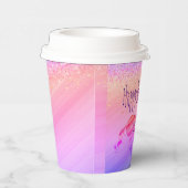 きらびやかなラベンダーとピンクユニコーン誕生日 カスタム 紙コップ (右)