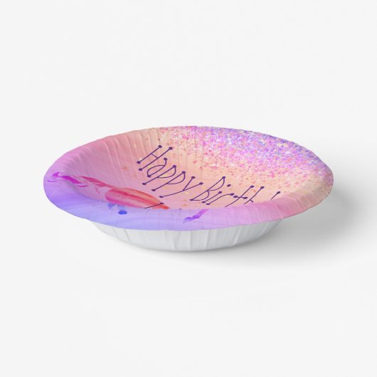 きらびやかなラベンダーとピンクユニコーン誕生日 ペーパーボウル (傾斜あり)