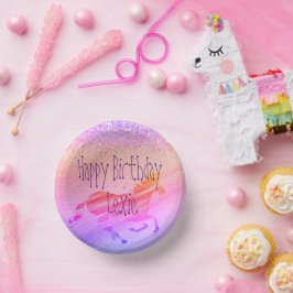 きらびやかなラベンダーとピンクユニコーン誕生日 ペーパーボウル