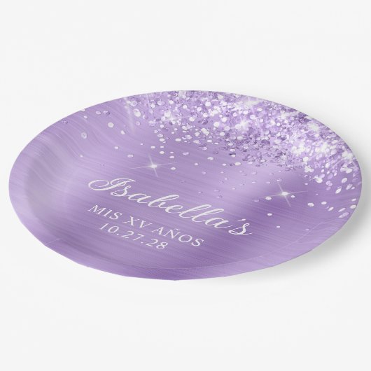 きらびやかなラベンダーフォイルMis XVアニョス ペーパープレート (アングル)