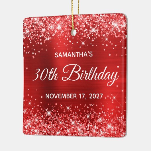 きらびやかなレッドフォイル30歳の誕生日 セラミックオーナメント (左)