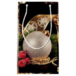 きらびやかな休日金ゴールドリボンシルバーボール抱き枕 スモールペーパーバッグ