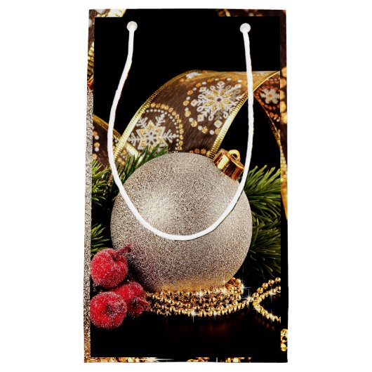 きらびやかな休日金ゴールドリボンシルバーボール抱き枕 スモールペーパーバッグ (正面)