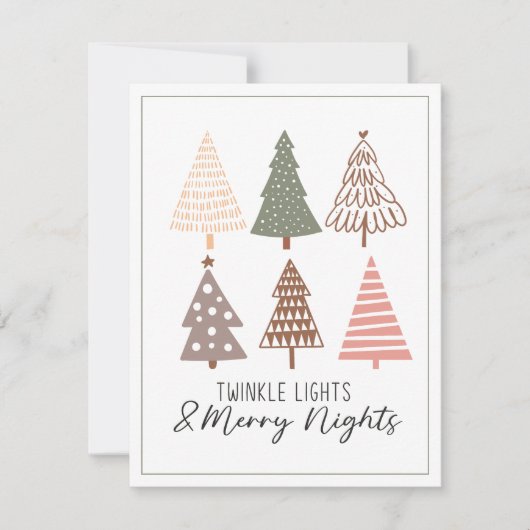 きらびやかな光と夜メリークリスマスツリー ノートカード (正面)
