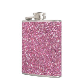 きらびやかな光沢があるピンクのグリッター フラスク (左)