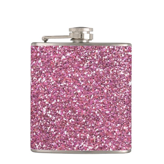 きらびやかな光沢があるピンクのグリッター フラスク (正面)
