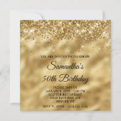 きらびやかな光沢金ゴールドメタリックルック50誕生日 招待状 (正面)
