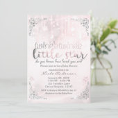 きらびやかな小さなスターピンク&シルバー赤ちゃんシャワー 招待状 (スタンド正面)